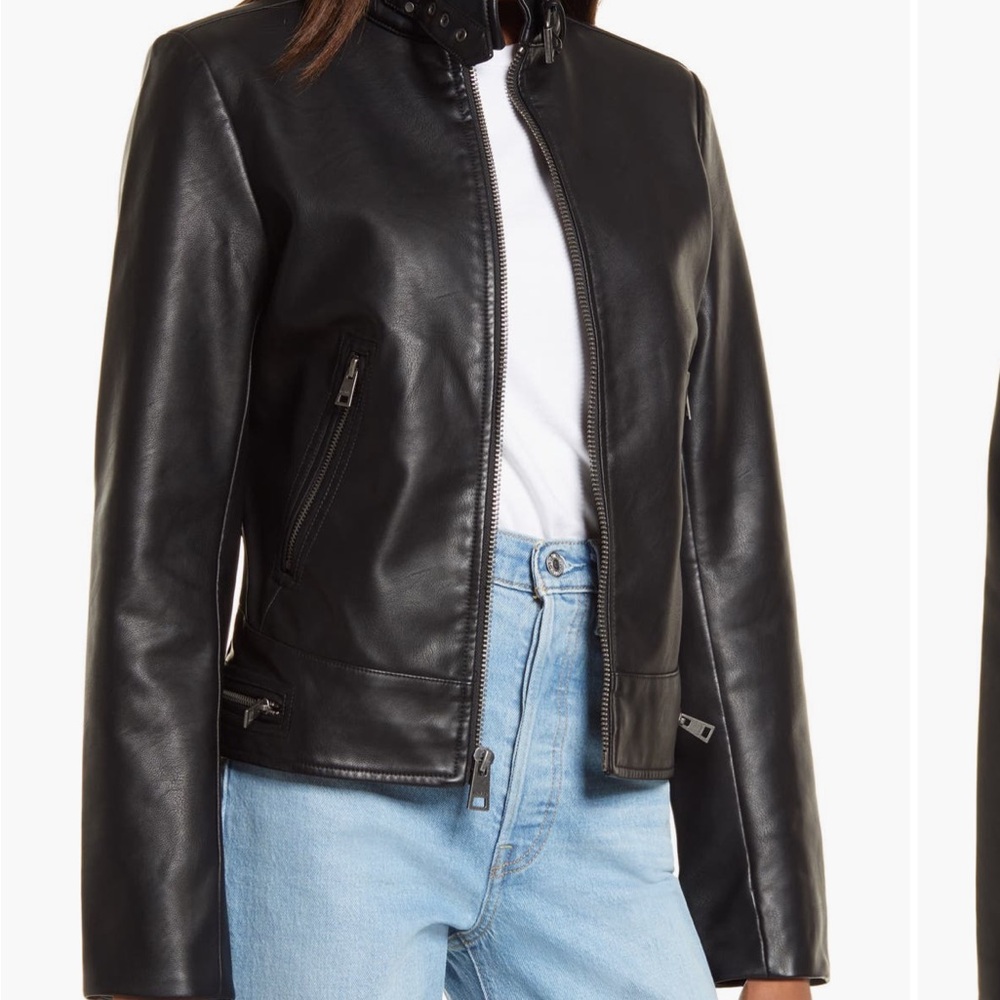 Black Women's Faux Leather Moto Jacket
